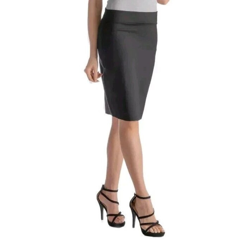 Women's 24Seven Comfort Apparel Elastic Waist Midi Pencil Skirt Size L Charcoal